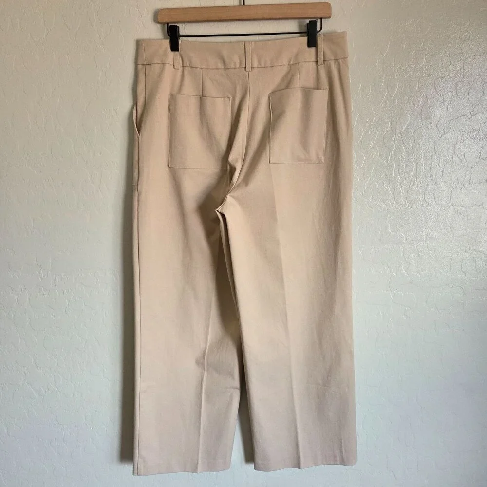 Rachel Zoe High-Rise Wide Leg Trouser Pants Tan Size 12 Cotton Blend Work Casual